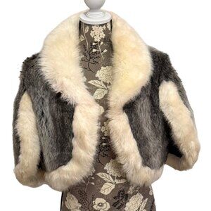 Vintage Multicolor Gray Faux Fur Cropped Cape Jacket Vest By Eleon Fashion